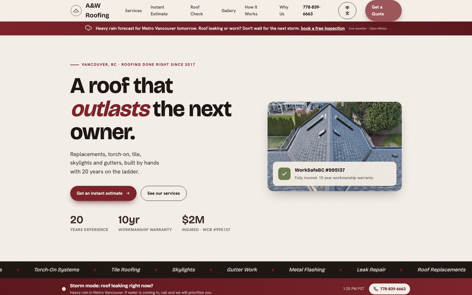 A&W Roofing Ltd, bilingual roofing site live at awroofingltd.com