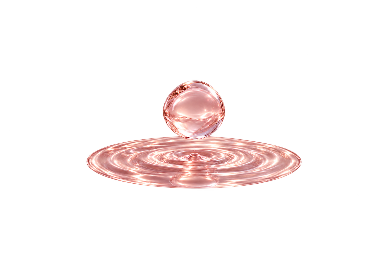 A translucent liquid droplet surrounded by soft ripples