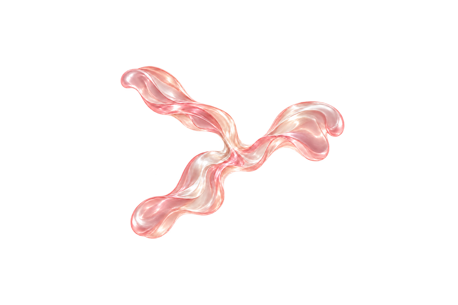 Three translucent blush liquid ribbons merging together