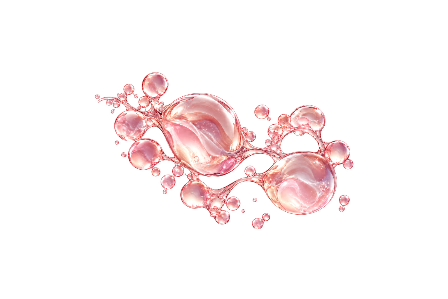 Translucent liquid bubbles connected by delicate filaments